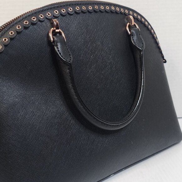 Michael Kors Emmy Dome Black Saffiano Leather Large Satchel w/ Rose Gold Tone - Picture 5 of 11